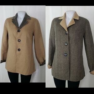 Reversible wool jacket tan camel gray herringbone size medium